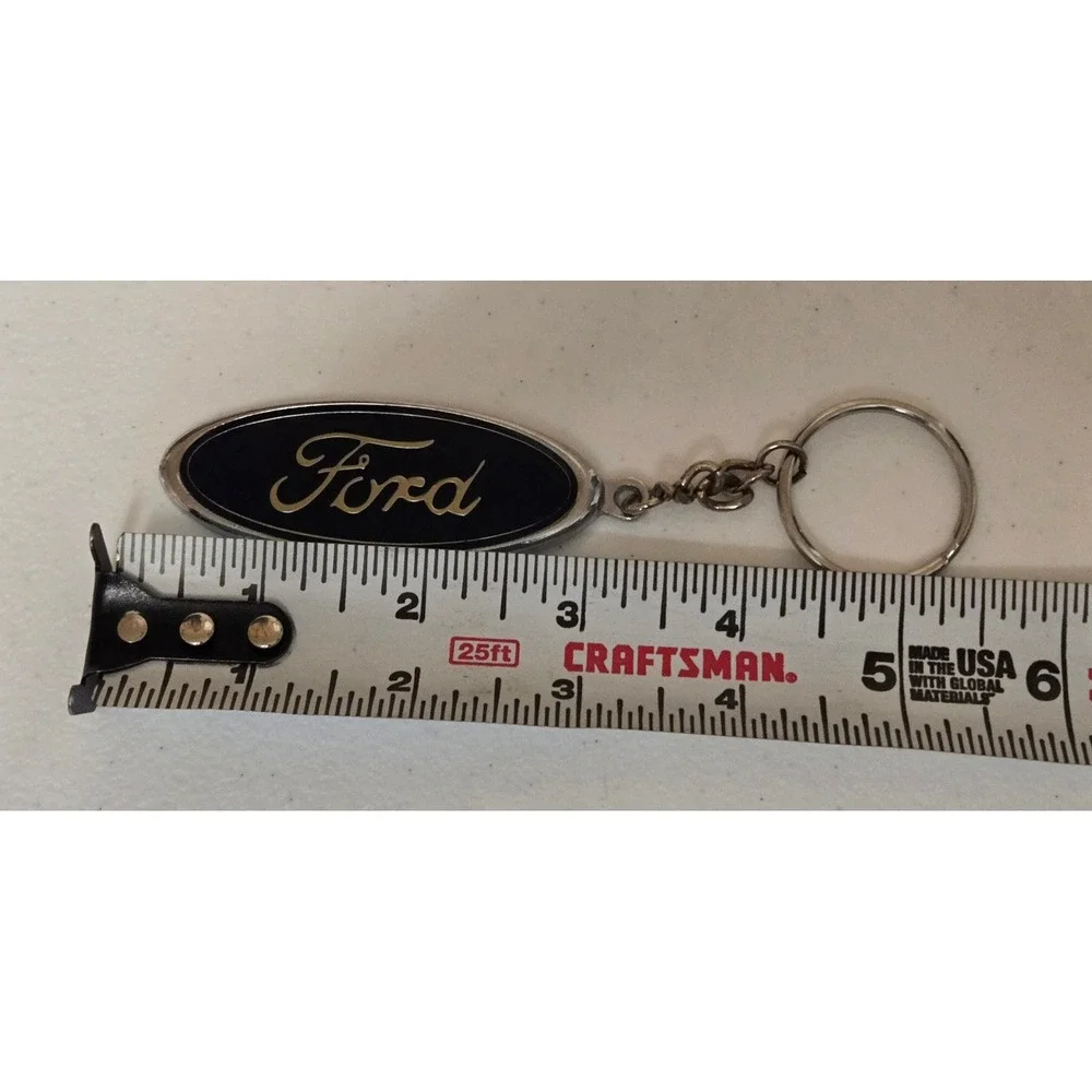 Ford Racing Oval Logo Keychain Black Enamel Silver‎ Tone Metal